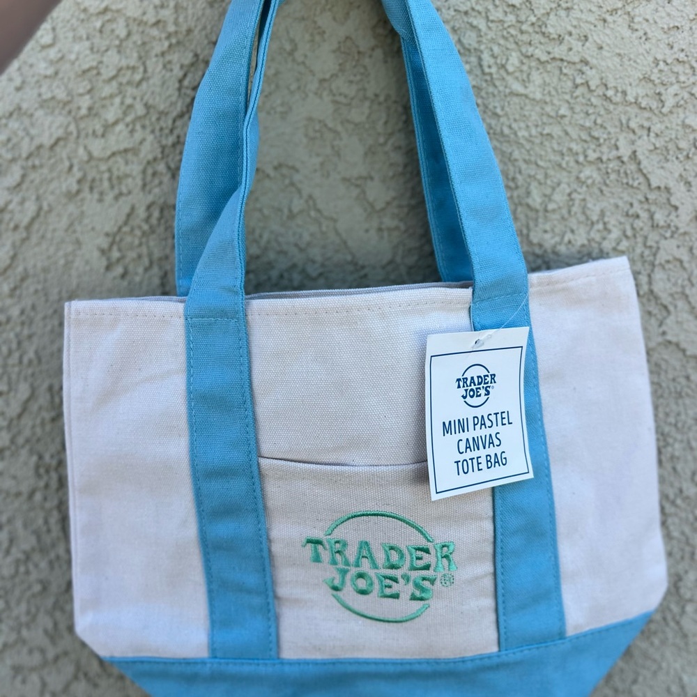 Mini Pastel Canvas Tote Bag - Light Blue & Cream